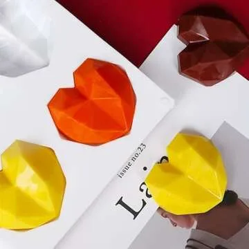 mdgfge 2 Pcs 3D Diamond Heart Silicone Mold for Chocolate, Easy Demold Heart Shaped Mold Tray for Valentine's Day Party Making Mousse, Cake, Candy Ice Cube Tray Soap Making Molds Supplies