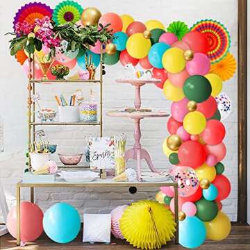 Cinco De Mayo Fiesta Party Decorations - Mexican Themed Balloons Garland Arch Kit + Paper Fans for B...