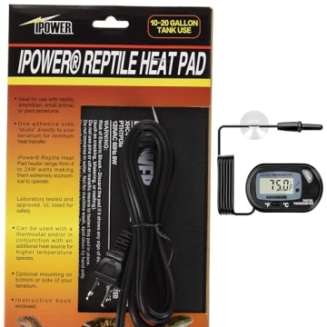 iPower 6 by 8-Inch 8W Reptile Heat Mat, LCD Digital Aquarium Thermometer, Under Tank Warmer Terrariu...