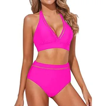Tempt Me Hot Pink Two-Piece Swimsuit High Waisted Bikini