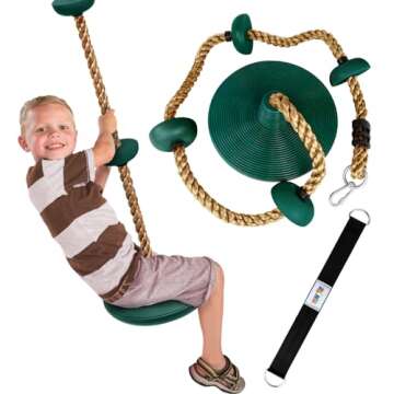 Climbing Rope with Platforms and Disc Swing Seat Set Playground Accessories Including Bonus Hanging Strap & Carabiner