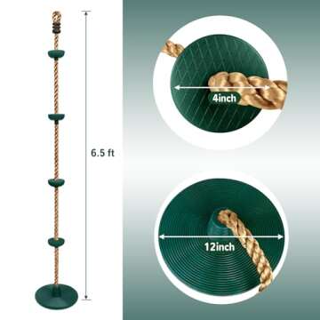 Climbing Rope with Platforms and Disc Swing Seat Set Playground Accessories Including Bonus Hanging Strap & Carabiner