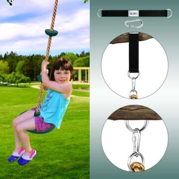 Climbing Rope with Platforms and Disc Swing Seat Set Playground Accessories Including Bonus Hanging Strap & Carabiner