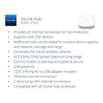 YoLink Smart Home Starter Kit: Hub & Water Leak Sensor 4-Pack, SMS/Text, Email & Push Notifications, LoRa Up to 1/4 Mile Open-Air Range, w/Alexa, IFTTT, Home Assistant