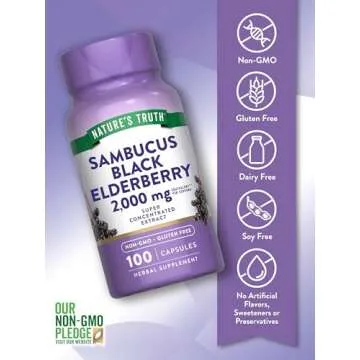 Nature's Truth Black Elderberry Capsules | 100 Count | Super Concentrated Sambucus Extract | Non-GMO and Gluten Free Supplement