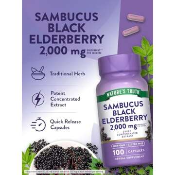 Nature's Truth Black Elderberry Capsules | 100 Count | Super Concentrated Sambucus Extract | Non-GMO and Gluten Free Supplement