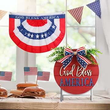 4th of July Patriotic Wreaths for Front Door, Americana Memorial Day God Bless America Patriotic Dec...