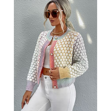 GORGLITTER Colorful Button Up Cardigan Stylish & Cozy