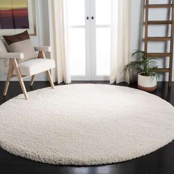 Luxurious SAFAVIEH Milan Shag Collection Area Rug - 8' Round, Ivory, Solid Design, Non-Shedding, 2-i...