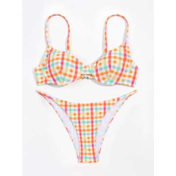 MakeMeChic Women's 2 Piece Bathing Suit Underwire High Cut Bikini Set Swimsuit Multicolored M