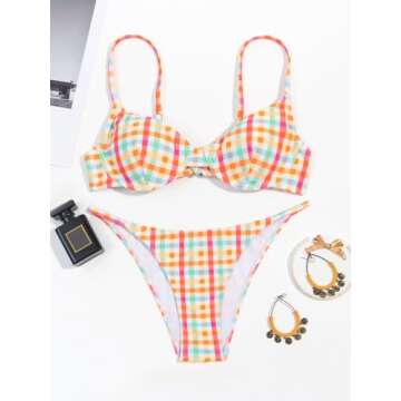 MakeMeChic Women's 2 Piece Bathing Suit Underwire High Cut Bikini Set Swimsuit Multicolored M