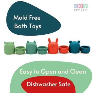 Non-Toxic Baby Bath Toys, Mold Free Bath Toys, Silicone Bath Toys for Babies 6-12 Months, No Mold Toddler Bathtub Toys, Bath Toys 1 Year Old, Baby Gift, Woodland Creatures by Toy Appétit