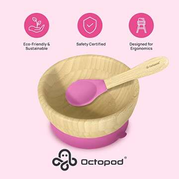 Abiie Octopod Bamboo Dish - Fun Kids Bowls for 4 months and up, Bamboo Suction Bowl, High-Chair Bamb...
