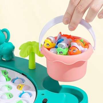 Pairez Toys Fishing Game Toy Set, Kids Play Table w/Rotating Board, 45 Fishes & 4 Fishing Poles, Gifts for Children, Boys & Girls Aged 3 4 5 6+ (Upgraded Ver.)