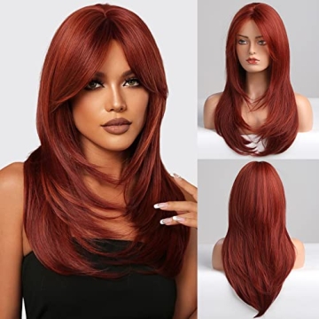 HAIRCUBE Red Long Layered Wigs for Women - Heat Resistant Synthetic Fibre