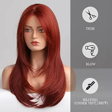 HAIRCUBE Red Long Layered Wigs Heat Resistant Synthetic Fibre