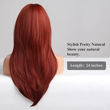 HAIRCUBE Red Long Layered Wigs Heat Resistant Synthetic Fibre