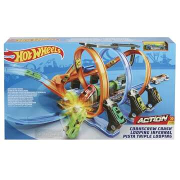 Hot Wheels Corkscrew Track Set with Motorized Booster and Crash Zones