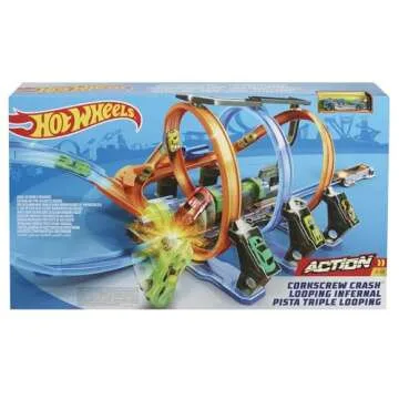 Hot Wheels Corkscrew Track Set with Motorized Booster and Crash Zones