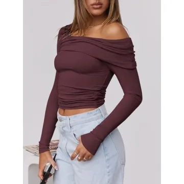 Stylish ANRABESS Off Shoulder Shirt for Women - Burgundy Red