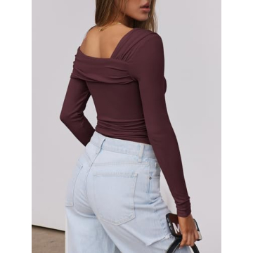 Stylish ANRABESS Off Shoulder Shirt for Women - Burgundy Red