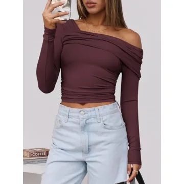 Stylish ANRABESS Off Shoulder Shirt for Women - Burgundy Red