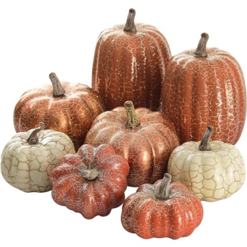 Artgar Pumpkin Decor, 8 PCS Halloween Pumpkin, Metal Cracked Design Foam Pumpkins for Halloween Than...