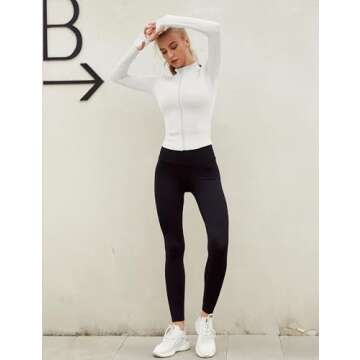 Lviefent Womens Lightweight Full Zip Running Track Jacket Workout Slim Fit Yoga Sportwear with Thumb Holes (White, Small)