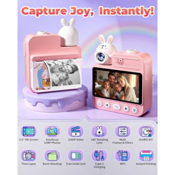 Kids Instant Print Camera for Ages 3-12 - Birthday Gifts