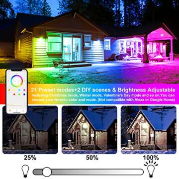 LED Flood Light Outdoor 800W Equivalent 8000LM, Smart RGB Color Changing Landscape Lighting with APP Control, IP66 Waterproof Outdoor LED Lights Daylight 5700K, DIY Scenes, Timing Floodlights, 4 Pack