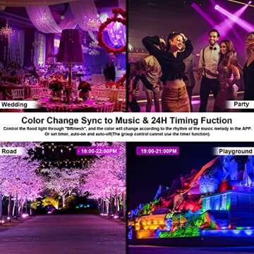 LED Flood Light Outdoor 800W Equivalent 8000LM, Smart RGB Color Changing Landscape Lighting with APP Control, IP66 Waterproof Outdoor LED Lights Daylight 5700K, DIY Scenes, Timing Floodlights, 4 Pack