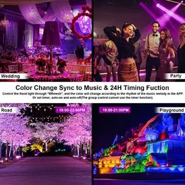 LED Flood Light Outdoor 800W Equivalent 8000LM, Smart RGB Color Changing Landscape Lighting with APP Control, IP66 Waterproof Outdoor LED Lights Daylight 5700K, DIY Scenes, Timing Floodlights, 4 Pack