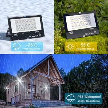 LED Flood Light Outdoor 800W Equivalent 8000LM, Smart RGB Color Changing Landscape Lighting with APP Control, IP66 Waterproof Outdoor LED Lights Daylight 5700K, DIY Scenes, Timing Floodlights, 4 Pack