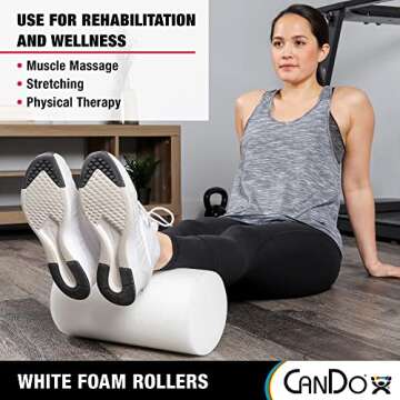 CanDo White PE Foam Rollers for Exercise, Finess, Muscle Restoration, Massage Therapy, Sport Recovery and Physical Therapy for Home, Clinics, Professional Therapy Round 6" x 36"