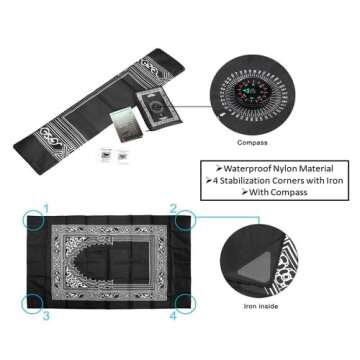 Hitopin 2-Piece Travel Prayer Mat, 60cm*100cm Portable, Waterproof, Black & Blue