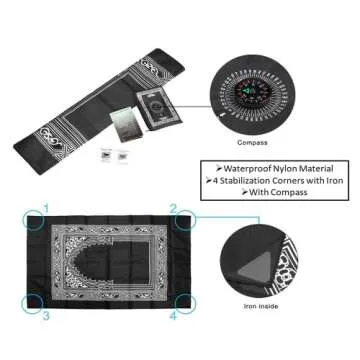 Hitopin 2-Piece Travel Prayer Mat, 60cm*100cm Portable, Waterproof, Black & Blue