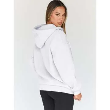 Trendy Queen Womens Zip Up Hoodies Oversized Sweatshirts Fall Fashion Outfits Sweaters Casual Jackets 2024 Winter Clothes White M