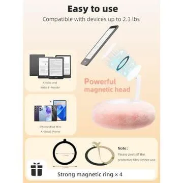 VoltifyMax Magnetic Kindle Holder with Page Turner, Cozy Pillow Kindle Stand for Reading, 360° Adjustable Phone Holder for Bed, Small Bowl for Tablet Stand with Stable Suction Base (Pink)
