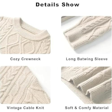 Vamtac Oversized Cable Knit Sweaters Long Sleeve Knitted Casual Pullover Sweater Solid Vintage Unisex Crewneck Loose Top