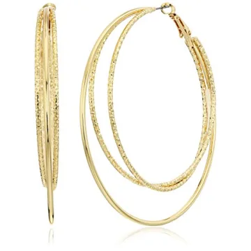 Guess Smooth and Textured Wire Gold Hoop Earrings - Elegant Style