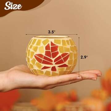 Fall Thanksgiving Candle Holder Set of 3 Mosaic Maple Leave Sunflower Tealight Holder Pumpkin Glass ...