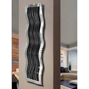 Statements2000 Black & Silver Modern Abstract Painting Metal Wall Art Sculpture - Home Décor, Contemporary Design, Home Accent - Chaotic 1 by Jon Allen - 31"x 10"