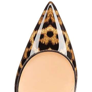 COLETER Women's Sexy Pointed Toe High Heels,4.72 inch/12cm Patent Leather Pumps,Wedding Dress Shoes,Cute Evening Stilettos Patent Leopard 8.5 US