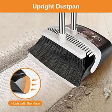 Folews Broom and Dustpan Set - Heavy Duty & Ergonomic Design for All-purpose Cleaning