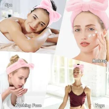 Casoty 12 Pcs Pink Spa Headbands, Makeup Headbands for Women, Soft Coral Fleece Headbands for Makeup, Bow Hair Band for Face Washing Shower Skin Care Yoga