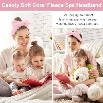 Casoty 12 Pcs Pink Spa Headbands, Makeup Headbands for Women, Soft Coral Fleece Headbands for Makeup, Bow Hair Band for Face Washing Shower Skin Care Yoga