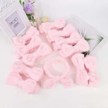 Casoty 12 Pcs Pink Spa Headbands, Makeup Headbands for Women, Soft Coral Fleece Headbands for Makeup, Bow Hair Band for Face Washing Shower Skin Care Yoga
