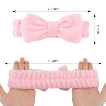 Casoty 12 Pcs Pink Spa Headbands, Makeup Headbands for Women, Soft Coral Fleece Headbands for Makeup, Bow Hair Band for Face Washing Shower Skin Care Yoga