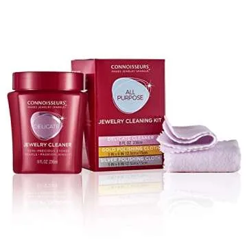 CONNOISSEURS All-Purpose Jewelry Cleaning Kit, Liquid Solution & Silver & Gold Jewelry Polishing Clo...