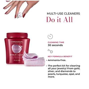 CONNOISSEURS All-Purpose Jewelry Cleaning Kit, Liquid Solution & Silver & Gold Jewelry Polishing Cloths, 8 Ounce